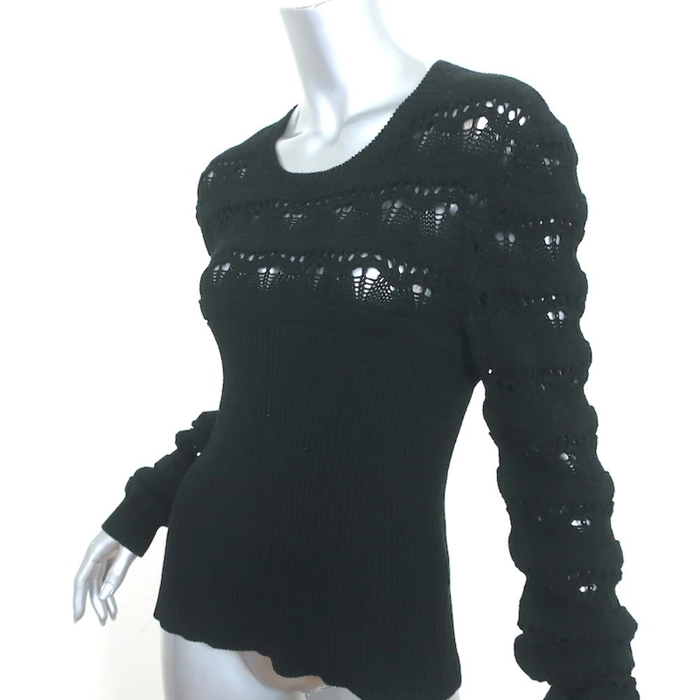 Valentino Sangallo Open Knit Sweater Black Cotton Size Extra Large NEW - Picture 2 of 10